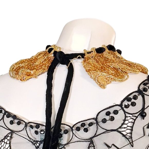 1950s True Vintage Gold Thread And Sequin Detachable Collar With A Velvet Tie - Picture 2 of 5